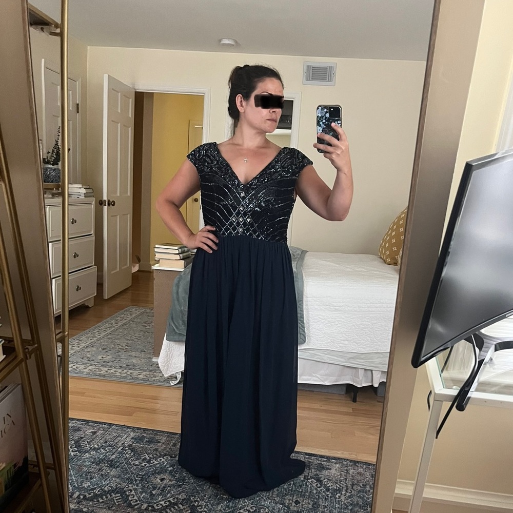 Navy Aidan Maddox formal bridesmaid gala black tie dress (12) with sparkles